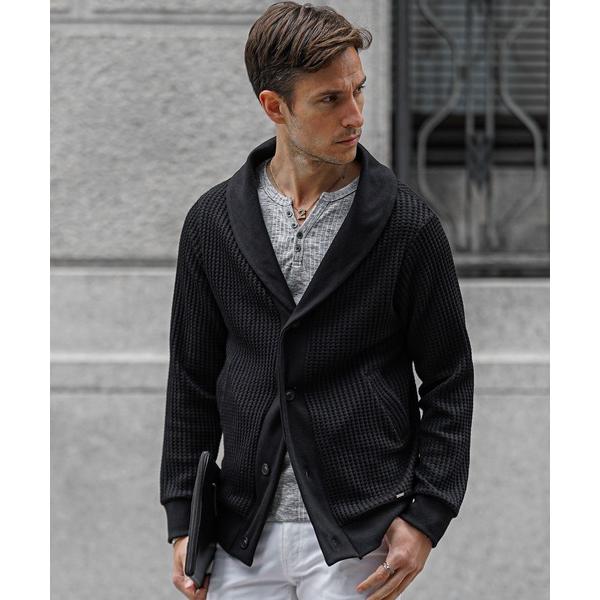 カーディガン 「SOEMDIFF」ワッフルショールカラーカーディガン メンズ ショール襟 ホワイト ...