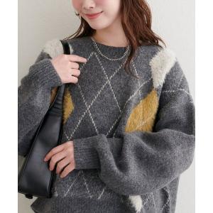 ニット セーター フェザーアーガイルゆるニット レディース