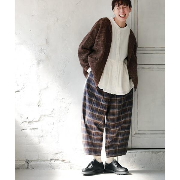 パンツ 店長がつくった、冬のチェックなぽわんと9分丈ワイドパンツ レディース