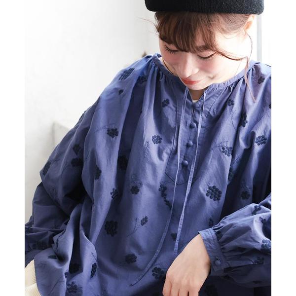 ブラウス シャツ 葡萄色した刺繍ブラウス レディース