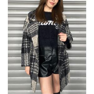 コート アウター チェック柄ミドル丈コート レディース