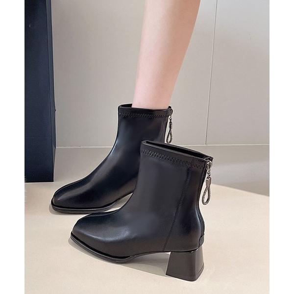 ブーツ スクエアトゥショートブーツ/台形ヒール/スクエアヒール レディース
