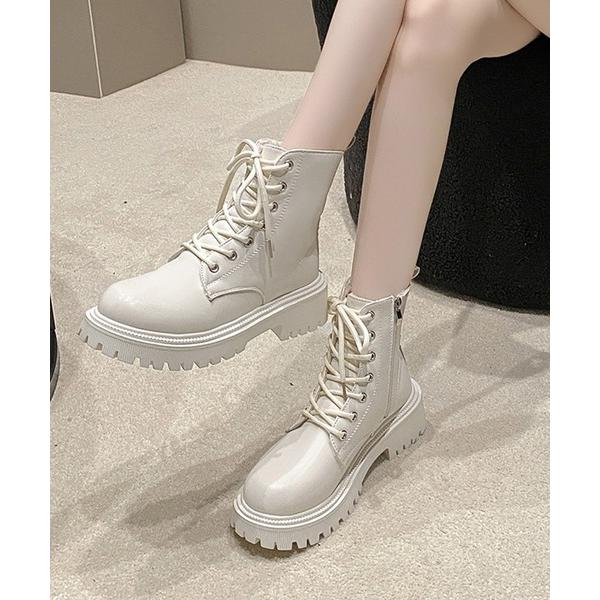 ブーツ 厚底レースアップショートブーツ/防寒/ボア仕様 レディース