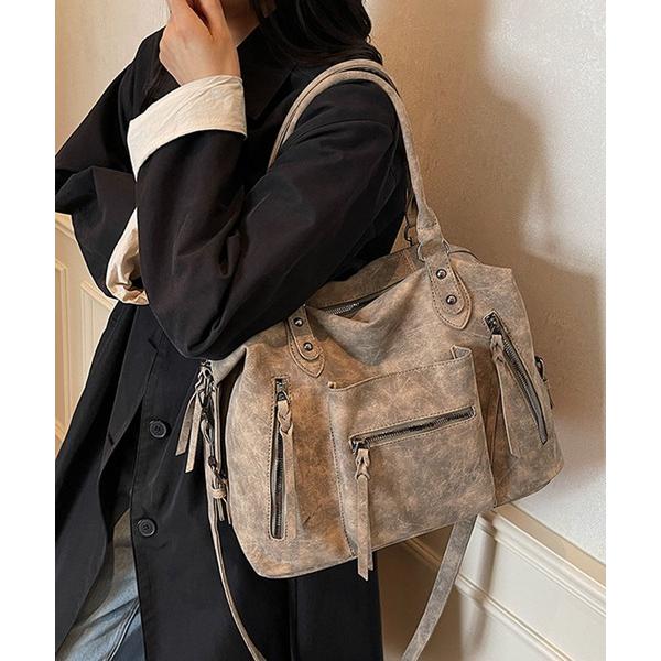 ショルダーバッグ バッグ ダブルジップ2WAYボストンショルダーバッグ/Y2K レディース