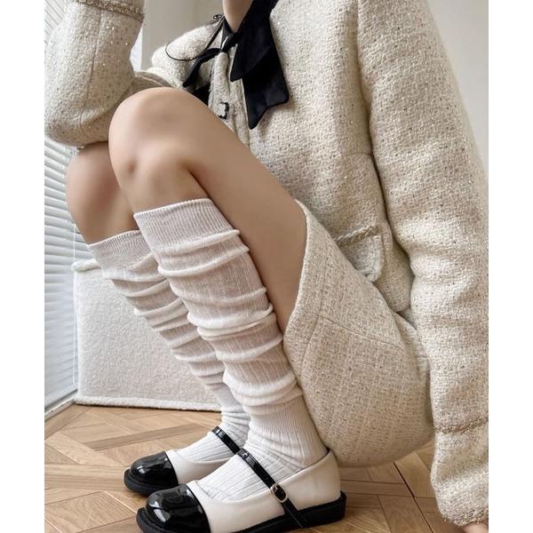 靴下 リブロングソックス/微シアー/ルーズシルエット レディース