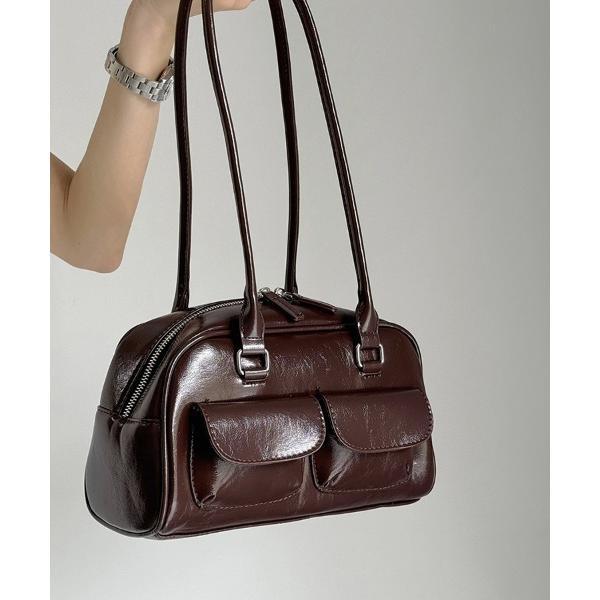 ハンドバッグ エナメル調レザーPUハンドバッグ