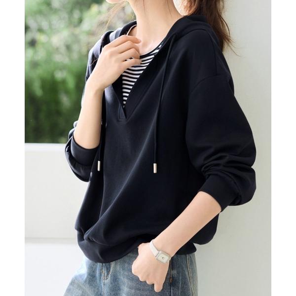 パーカー Vネック風切り替えパーカー レディース