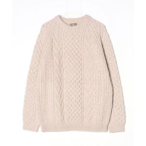 「aran WOOLLEN MILLS」 長袖ニット LARGE グレイッシュベージュ メンズ