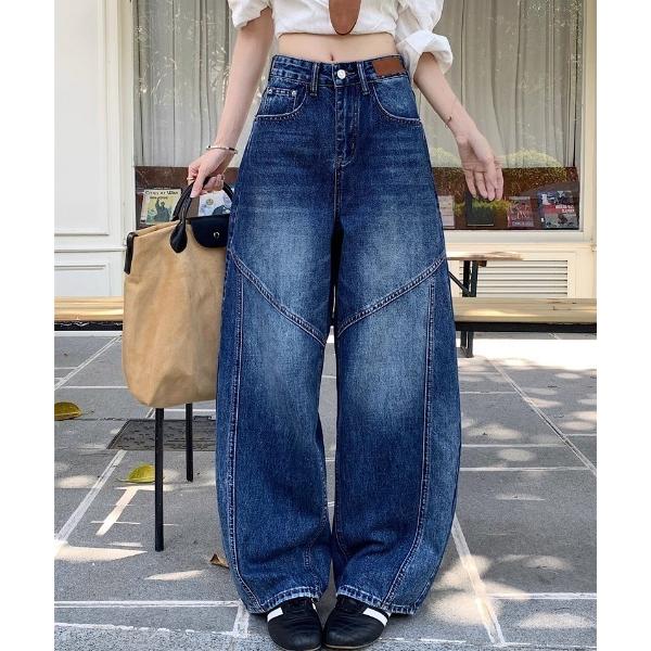 ワイドパンツ ジーンズ デニム デニムパンツ バレル切り替えデニム レディース