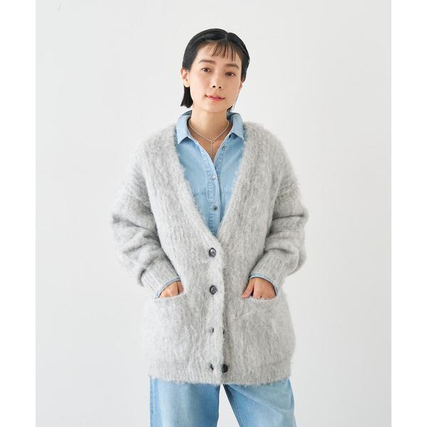 カーディガン ヘアリー畦編みカーディガン レディース
