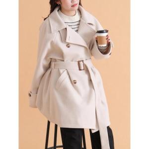コート アウター ベルト付スタンドカラーコート レディース