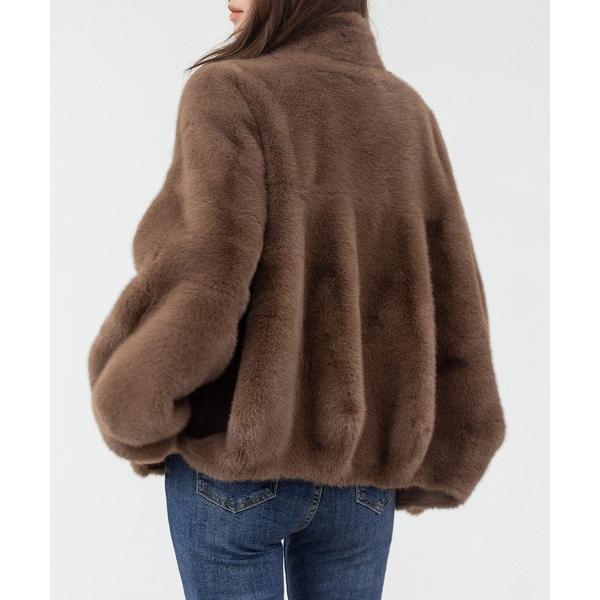 ブルゾン アウター 華奢魅せできるこだわりバルーンシルエット。厚手スタンドカラーフェイクファーブルゾ...