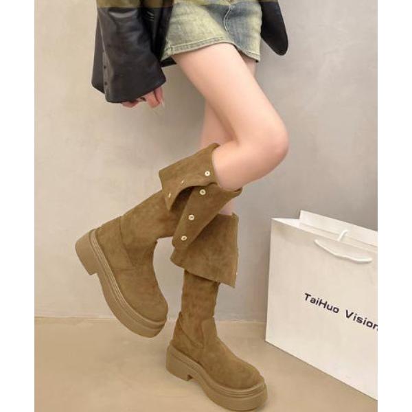 ブーツ 「2WAY・美脚」トラックソールスエードニーハイブーツ レディース