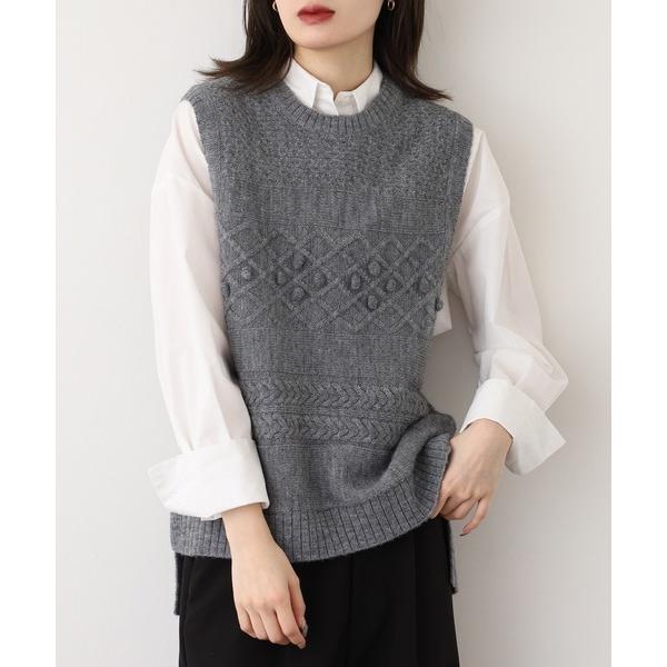 ベスト ジレ BRODIAEA イタリア糸ポップコーン編みニットベスト レディース