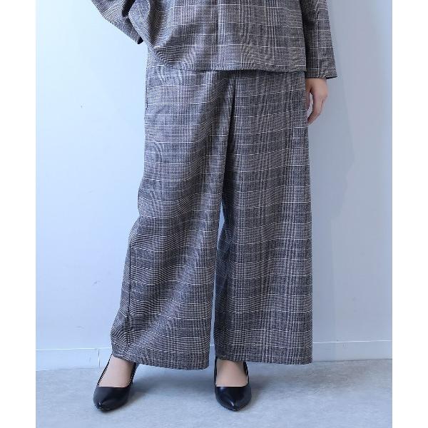 パンツ 「セットアップ」「L〜6L 大きいサイズ」柔らかニットツイルワイドパンツ レディース