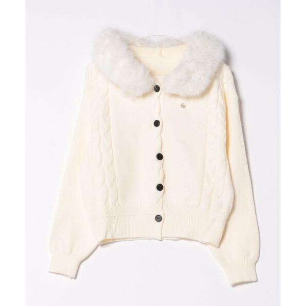 カーディガン フェイクファー付き　ニットカーディガン レディース