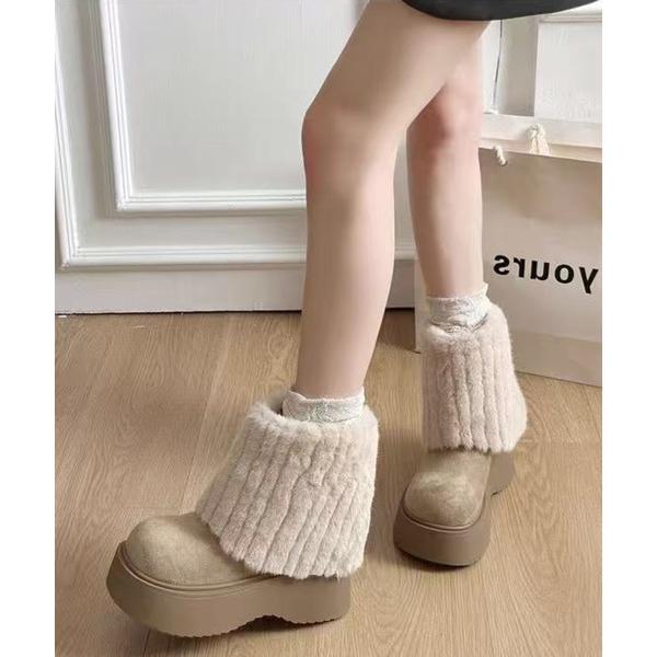 ブーツ リブファー×スエード厚底ブーツ レディース