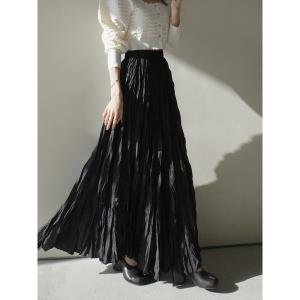 スカート ワッシャーボリュームロングスカート / ブラック