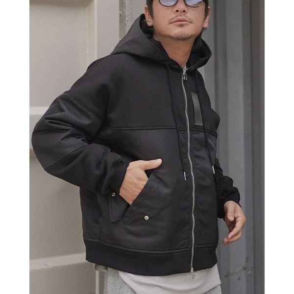 パーカー スウィッチング ツイル スウェット ジップパーカー メンズ