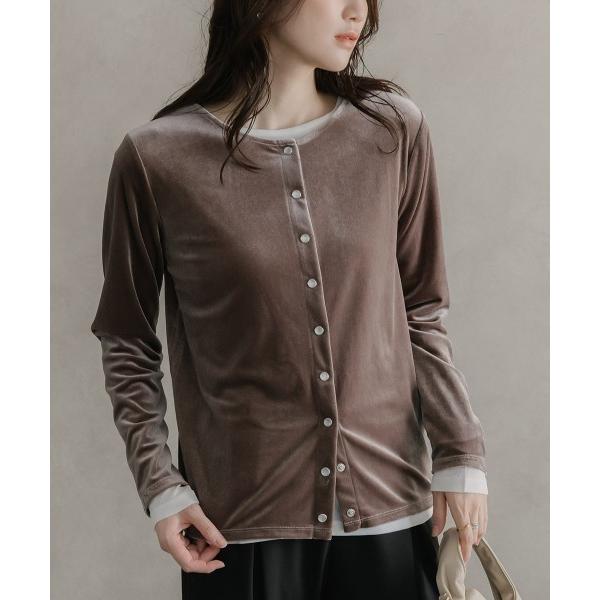 カーディガン 高身長　ベロアカーディガン（セットアップ対応）（トールサイズ）Essenave レディ...