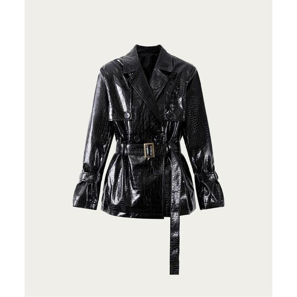レザージャケット ライダース Faux Croc Leather Silhouette Jacket...
