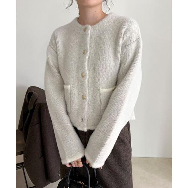 カーディガン シャギー裏配色ジャケットカーディガン レディース