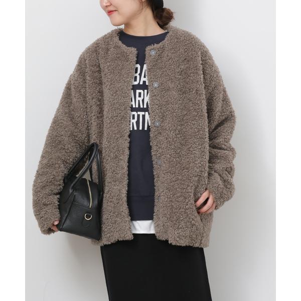 ブルゾン アウター 「追加」ボアカラーレスジャケット レディース