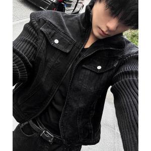 ブルゾン アウター ブラックデニム+ニットコンビジャケット メンズ レディース