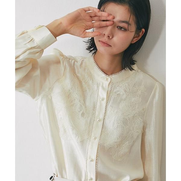 ブラウス シャツ パーツ付き光沢ブラウス レディース