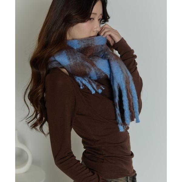 マフラー ストール ボリュームチェック柄フリンジマフラー レディース