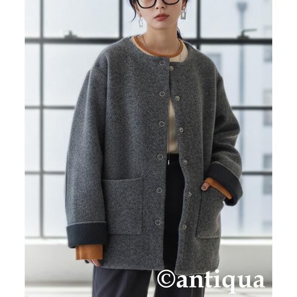 ジャケット ノーカラージャケット Wフェイス ノーカラージャケット レディース