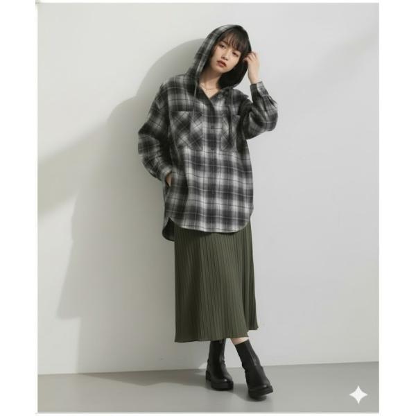 ブラウス シャツ フード付き ビッグチェックシャツ チュニック レディース