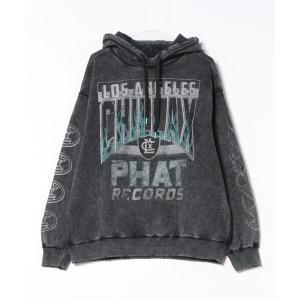 パーカー 「CHILLAX」パウダーブリーチ加工プリント裏毛パーカー プルフーディ― メンズ レディース