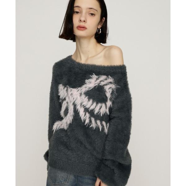 ニット セーター ONE SHOULDER RIBBON KNIT TOPS ワンショルダー リボン...