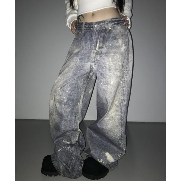 ワイドパンツ ジーンズ デニム デニムパンツ digital printing denim pt レ...