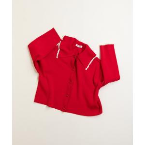 カーディガン ふちどりスカラップ 襟付きショートカーディガン レディース