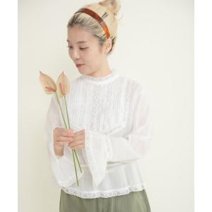 ブラウス シャツ 80ボイルレース ピンタックスタンドカラーブラウス レディース