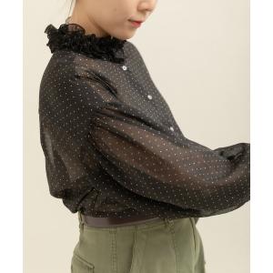 ブラウス シャツ シアードットプリント 2段フリル襟ブラウス レディース