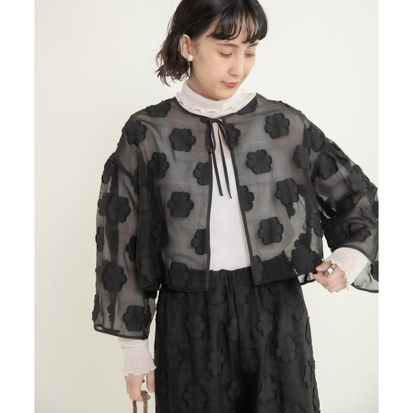 ブラウス シャツ シアーフラワーカットジャカード はおりショートブラウス(セットアップ対応) レディ...