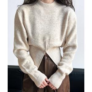 ニット セーター フロントジップスリットニットプルオーバー レディース