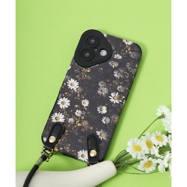スマホケース デイジー柄 ハンドストラップ付き iPhoneケース