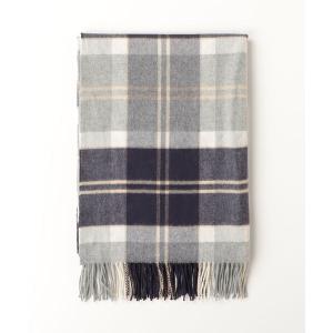 「Johnstons of Elgin」 カシミヤ チェック柄ストール - ネイビー レディース
