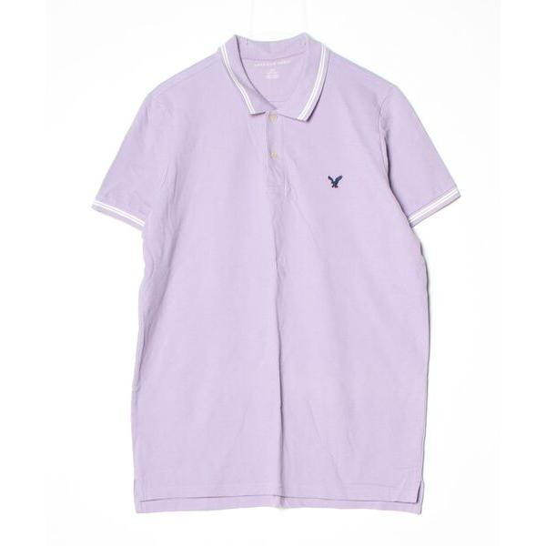 「American Eagle」 半袖ポロシャツ L パープル メンズ
