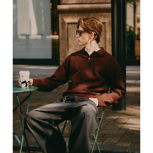 セーター ニット sweat like simple polo knit / スウェットライクシンプ...