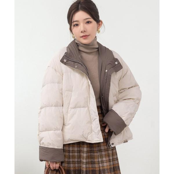 ダウンコート ダウンジャケット 「ドロスト調節可/2WAY/ハイネックで首まであったか」旬のバイカラ...