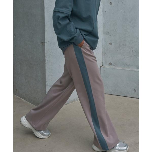 パンツ サイドラインストレッチパンツ/配色サイドライン×ストレッチ素材　ウエスト後ろゴム　イージーパ...