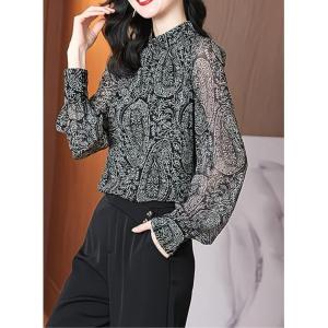 ブラウス シャツ ペイズリープリント　ストレッチジョーゼットブラウス レディース