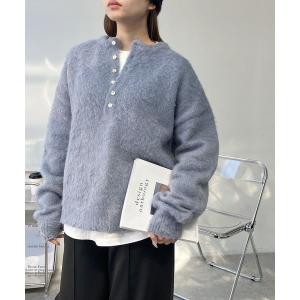 ニット セーターゆるっとビッグサイズ ヘンリーネック シャギーニットプルオーバー レディース メンズ
