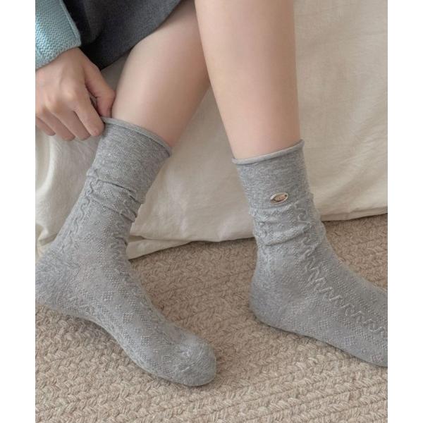 靴下 ワンポイントプレートクルーソックス レディース