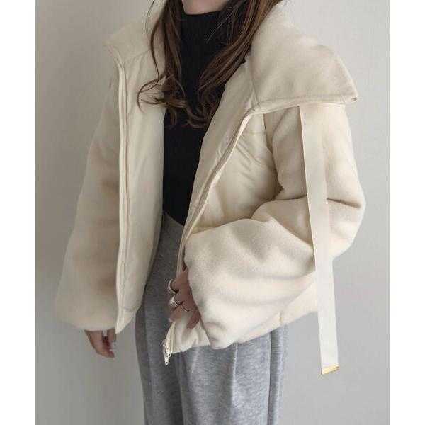 ダウンコート ダウンジャケット ビッグリボンスタンドカラー中綿ブルゾンコート レディース